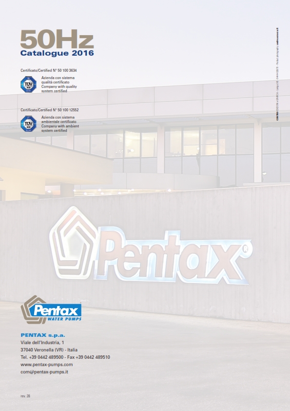Hình ảnh bảng tra máy bơm Pentax 2018