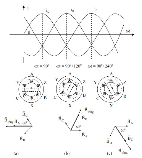 Từ trường quay hai cực của dây quấn ba pha