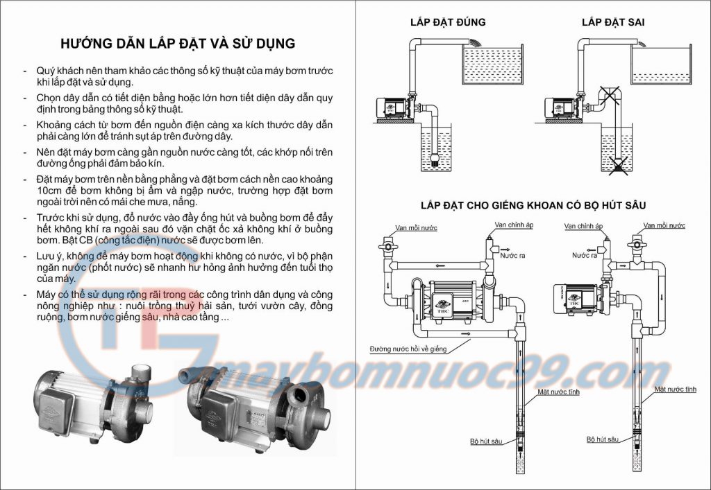 Sơ đồ lắp đặt máy bơm hút sâu Tân Hoàn Cầu