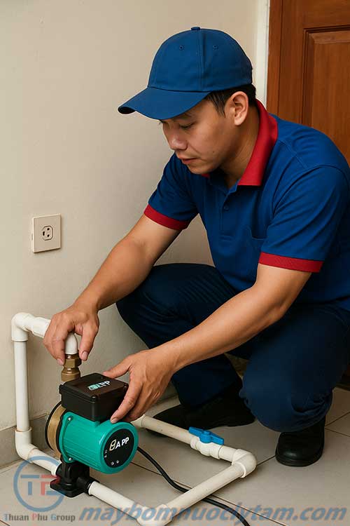 Lắp đặt máy bơm tăng áp APP cho khách hàng